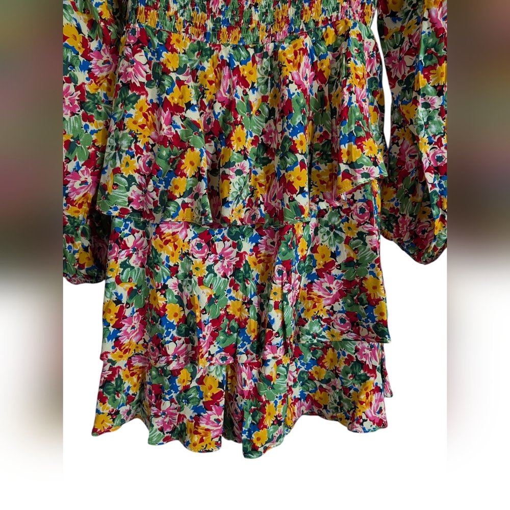 Hailey & Co Floral Smocked Romper | Square Neck Cottagecore Tiered Ruffle Size M - Picture 6 of 9